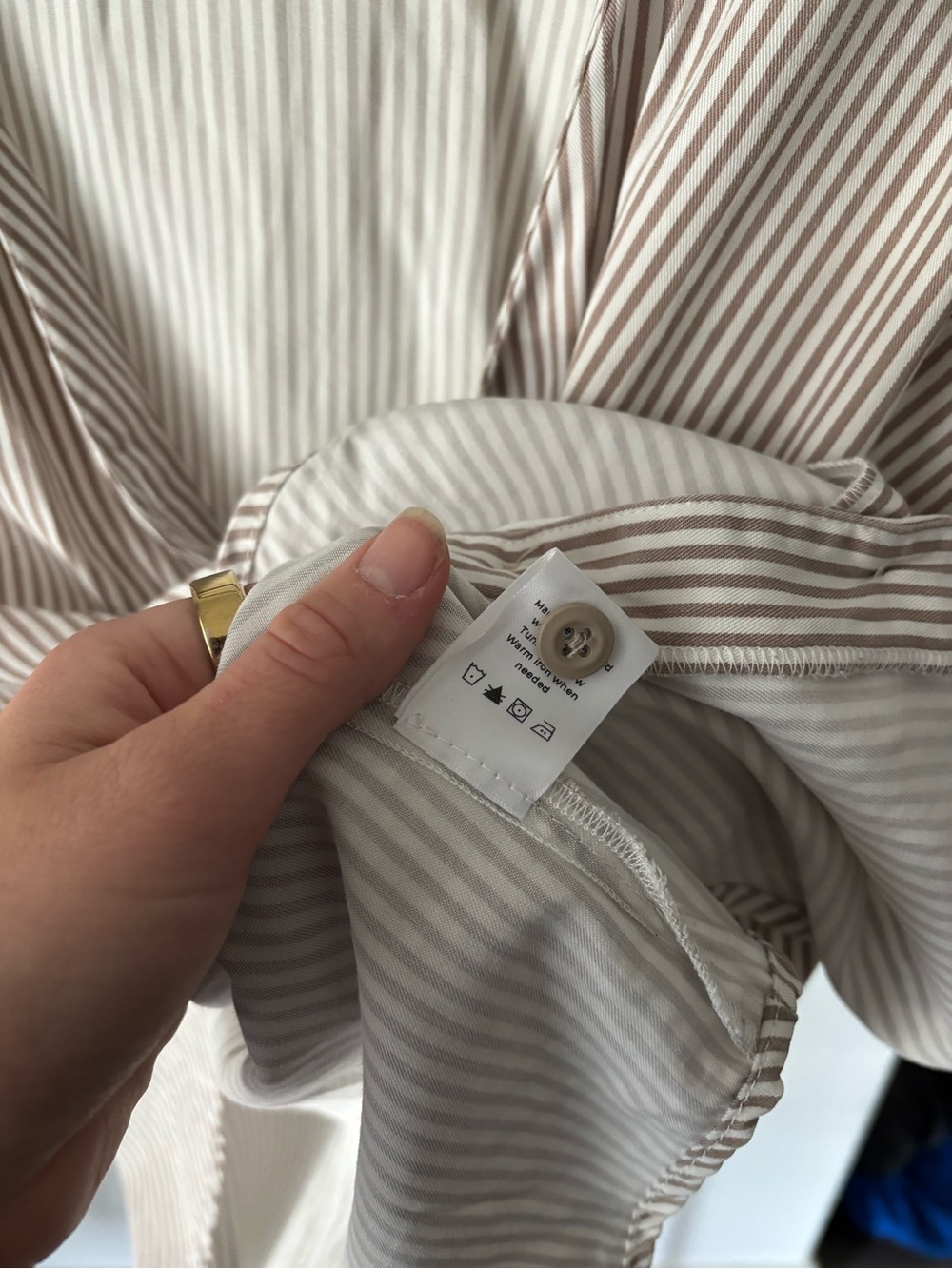 VETTA Cream & Brown Vertical-Stripe Button V-Neck Blouse - Picture 3 of 4